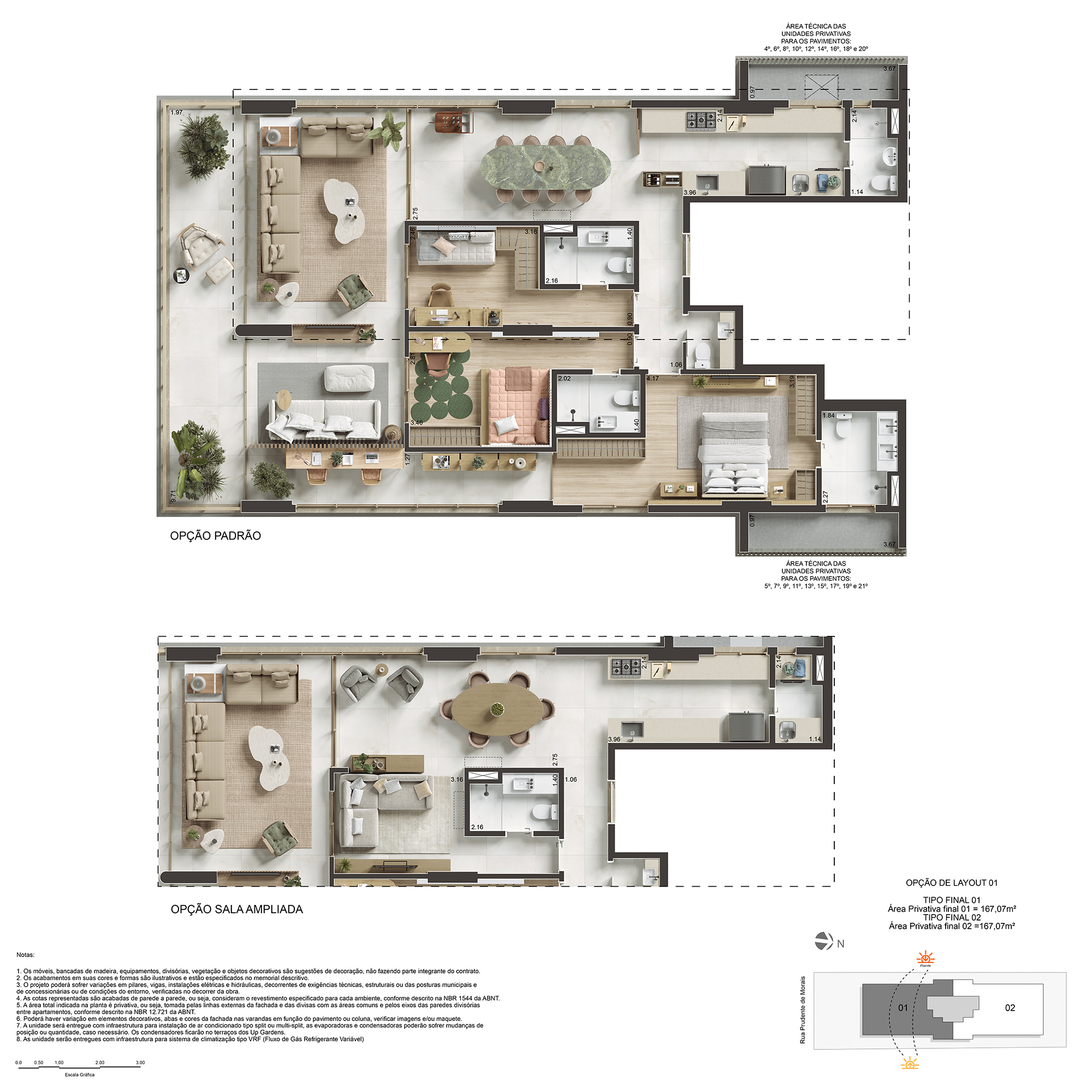 Planta baixa do apartamento tipo do 786 Prudente, com 167 m² e três suítes
