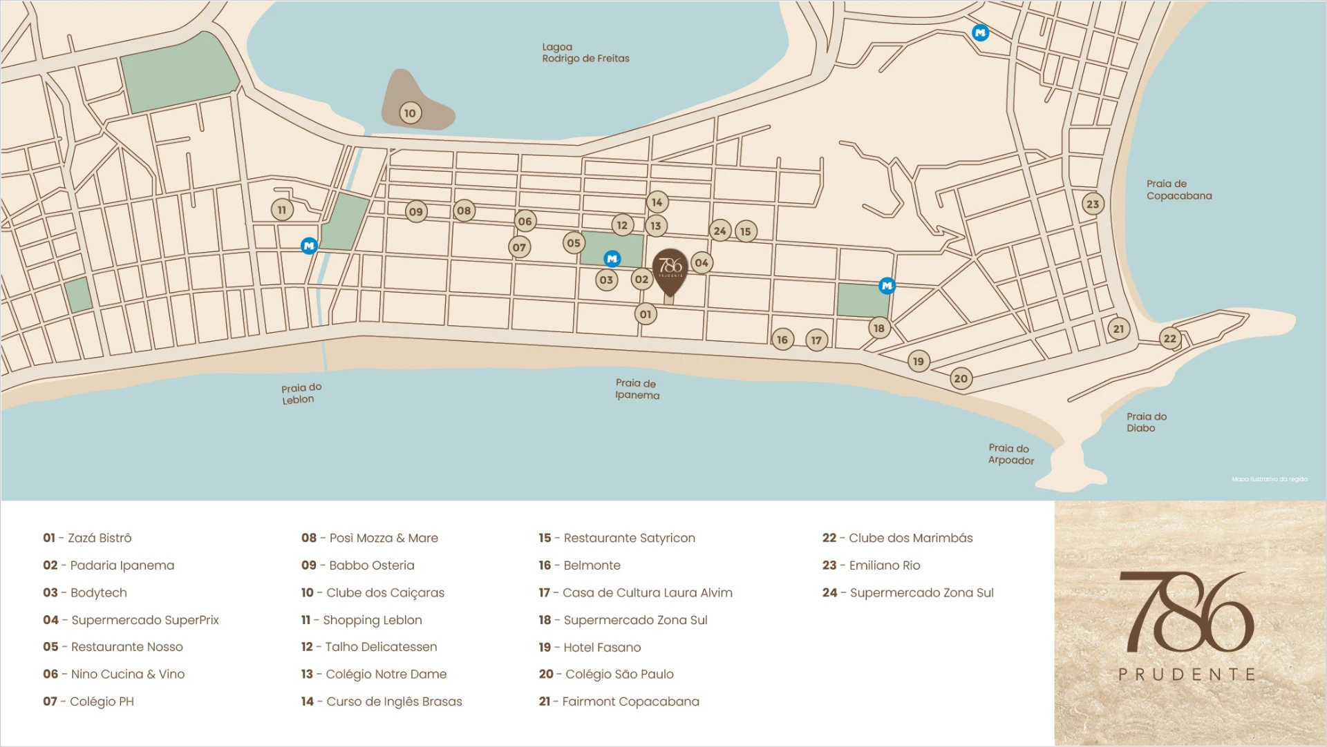 Mapa da localização do 786 Prudente na Rua Prudente de Morais em Ipanema, próximo à Praia de Ipanema e à Lagoa Rodrigo de Freitas